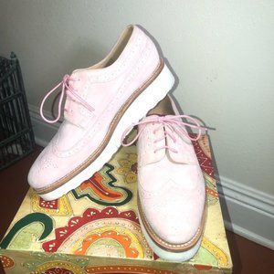 GRENSON AGNES EUC PINK SUEDE PLATFORM OXFORD 7 37